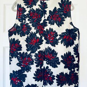 J.Crew Sleeveless Sequin Floral Top (Navy Blue)100% Cotton Size 12 Half Button